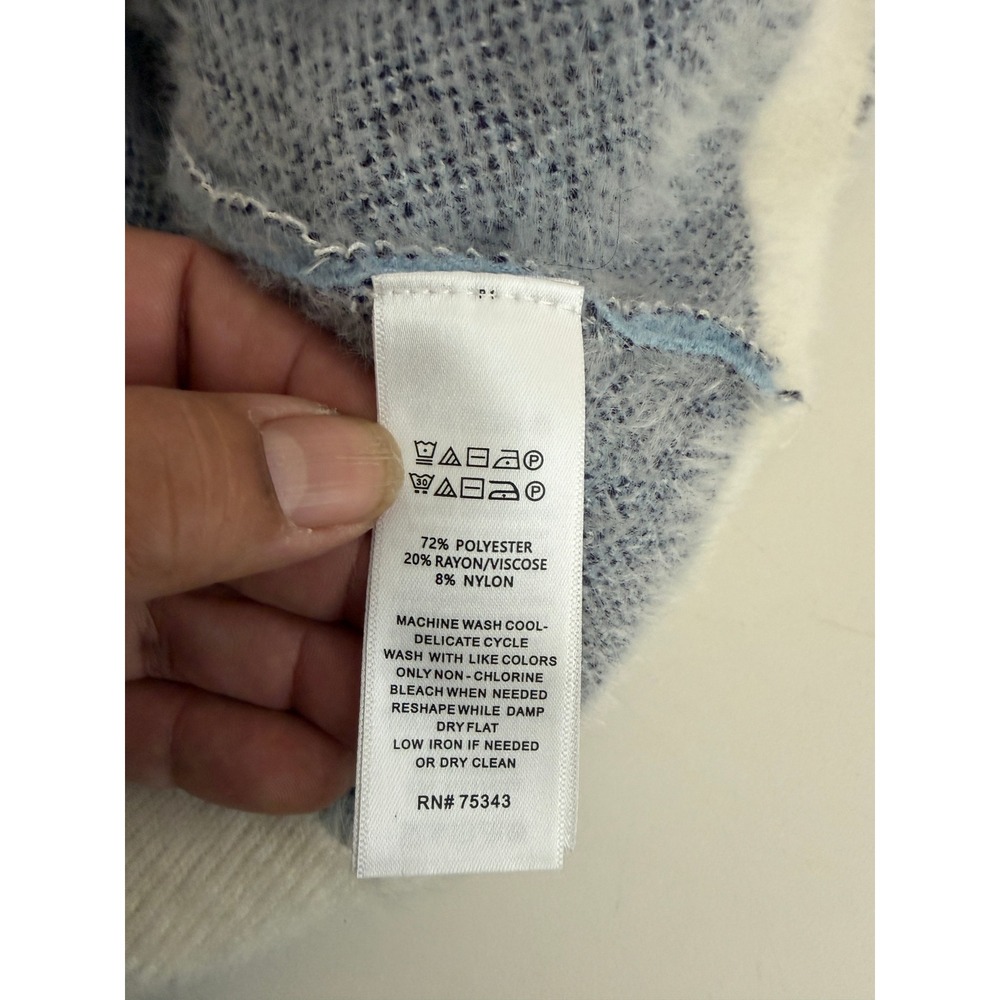 Rachel Zoe Blue White Floral Fuzzy Knit Short Sleeve Sweater Top Medium RN 75343 - Picture 5 of 5